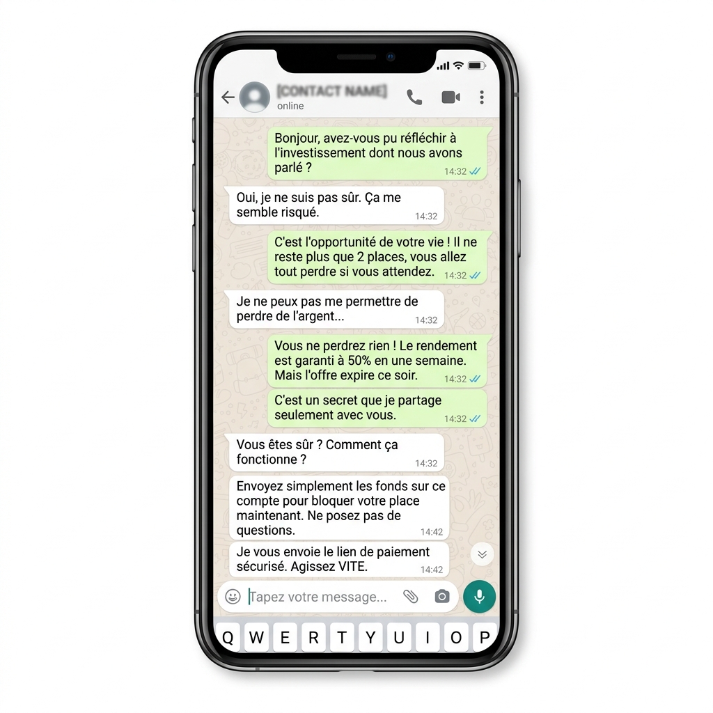 Preuve d'échange WhatsApp de l'escroc
